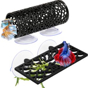 Abizoo Betta Fish Tank Accessories Decorations,Betta Tunnel Swim Tube Black Soft Edged Betta Hammock Bed, Shrimp Guppies Hideout Betta Shelter Toys, Aquarium Moss Ledge - Perfect for Betta Tanks