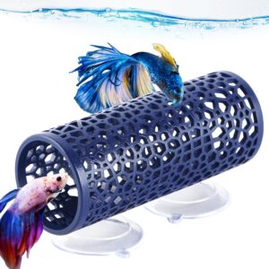 Abizoo Betta Fish Tunnel,Navy Blue Betta Sleeping Tube Safe Hollow Design for Small Fish & Shrimp-Aquarium Decorations Hideout-Ideal Toys for Betta Guppies Resting-Betta Fish Tank Accessories hammock