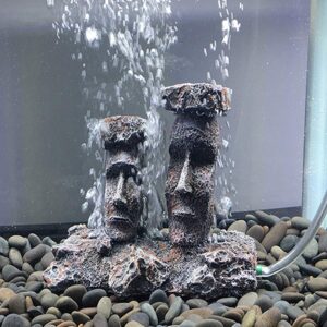 Air Stone Fish Tank Decorations Aquarium Decoration Small Size Ornaments Accessories Fish Hides Easter Island Moai Statues (Grey)