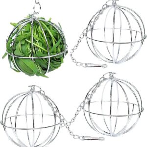 Allazone 4 PCS Hay Feeder Ball, Hay Rack Ball, Small Animal Stainless Steel Grass Ball Grass Rack Ball for Rabbit Guinea Pig Hamster Hay Dispenser Hanging Ball Feeder Toy Rabbit Pet Supplies