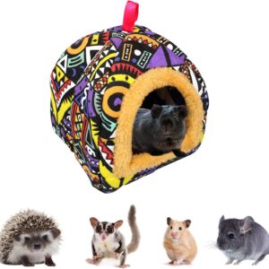 Andiker Guinea Pig Cave Bed, Small Animal Bed with Graffiti Printed Canvas and Plush Fluffy inside, Cozy Small Pet Hideout for Guinea Pig, Hamster, Hedgehog, Syrian Hamsters, Chinchilla (Geometric)