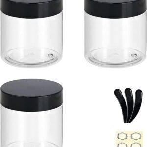 Apstaqeoo 3PCS 200ML Empty Plastic Jars With Black Lids, Clear Round Face Cream Jars Cosmetic Container Travel Storage Jar With Inner Liners for Body Scrub/Lotion/Powder/Ointment/Salves/Sample/Makeup