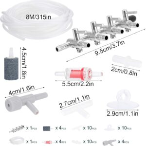 Aquarium Air Flow Contro with Air Stones,8m Airline Tubing Check Valves,Suction Cups and Connectors,4-Way Air Valve Distributors,Switch Pump Valve Regulator,Fish TankStandard Accessories