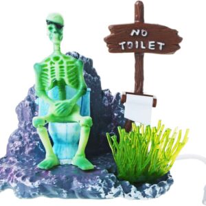 Aquarium Decoration,Saim Pirate Skeletons on Toilet Live Action Aquarium Air Driven Ornaments