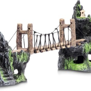 Aquatic Planet Rope Bridge Mountains Aquarium Fish Tank Ornament Decoration Medium Size (33cm x 8cm x 13.5cm)