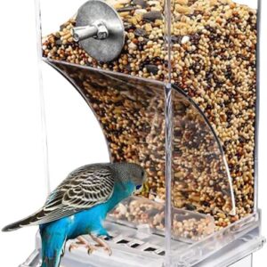 Automatic Bird Feeder, Anti Spill Bird Feeder, No Mess Pet Feeder Seed Food Container Parrot Toy Cage Accessories Perch for Budgerigar Canary Cockatiel Finch