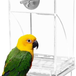 Automatic Bird Feeder Bird Feeder Acrylic Bird Cage Feeder Hanging Seed Food Container Perch Cage Accessories for Small Medium Budgerigar Canary Cockatiel Finch Parakeet Easy to Install Clean