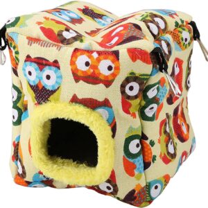 BORDSTRACT Bird Snuggle Hut Nest, Parrots Sleeping Hut Hanging Snuggle Hideaway Cave Bed Toy for Parakeet Cockatiel Conure Lovebird Budgie Hamster Gerbil Rat Chinchilla Bird Cage Accessories(L-Owl)