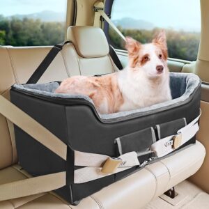 Babenest Dog Booster Car Seat, Large Size Pet Booster for Medium Sized Dogs Cats with Seat Belt, Washable Puppy Travel Car Seat Protector with Storage Pocket for Back Seat, Black