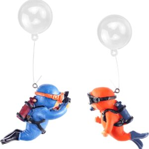 Bekecidi 2 Pcs Fish Tank Decorations Diver Decorative Ornament Floating Pendant for Creative Fish Tank Accessories, Aquarium Decorations, Marine Landscaping(Blue+Orange) (MG002)