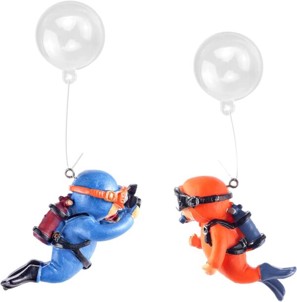 Bekecidi 2 Pcs Fish Tank Decorations Diver Decorative Ornament Floating Pendant for Creative Fish Tank Accessories, Aquarium Decorations, Marine Landscaping(Blue+Orange) (MG002)