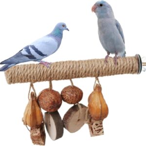 Bird Perch Stand,Natural Wood Bird Perch Hanging Bird Parrot Perch Stand with Fruits Bird Cage Accessories for Parakeet Parrots Cockatiel Lovebirds Conures Small Parakeet