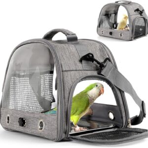 Bird Travel Carrier with Perch Parakeet Backpack Carriers with Stainless Steel Plate Portable Pet Carrier Bag for Bird Cage Accessories Transparent Travel Carrier Cage for Budgie Conure Cockatiel