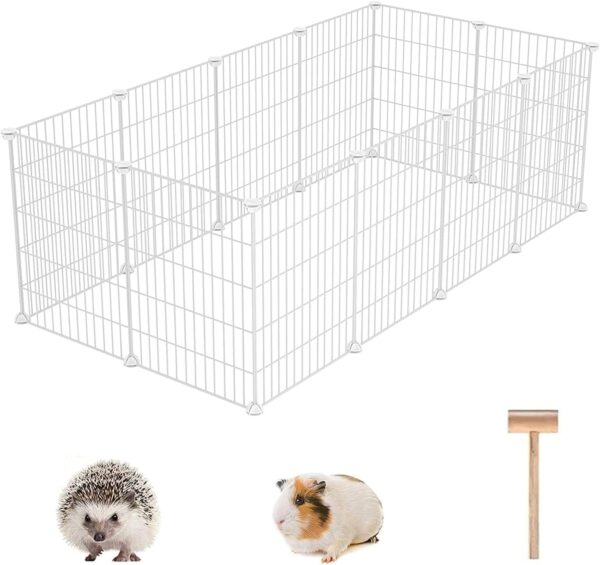 C&AHOME Pet Playpen, Small Animals Supplies, 12 Panels Exercise Playpens Cage, C Grids Portable Yard Fence Indoor, Ideal for Guinea Pigs, Pet Products, DIY Metal Yard Fence, 12" × 15" White UPPM3412W