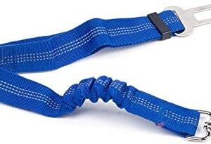 CARL's store Adjustable Safety Seat Belt for Car-Dog Cat Pets -Dog Car Harness | Pet Travel Accessories with Elastic Nylon Bungee Buffer (55cm, Blue)