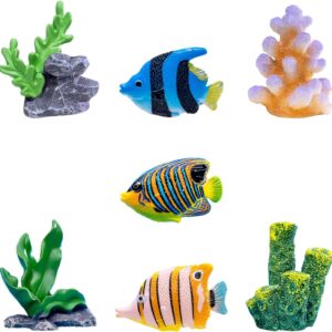 CavspkArt 7 Pcs Aquarium Decoration,Colourful Fish Tank Aquarium Ornaments,Tropical Fish Coral Seagrass Fish Tank Landscape,Resin Ornament for Aquarium Fish Tank Accessories,Underwater Decoration