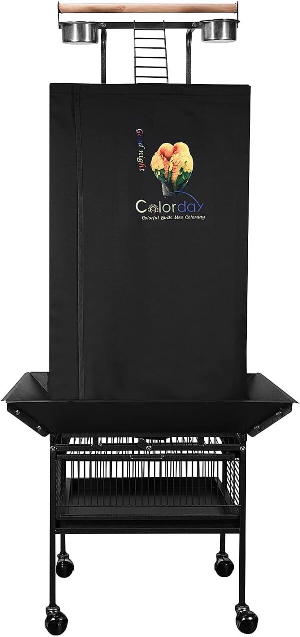 Colorday Good Night Bird Cage Cover for Large Bird Cage with Play Top (61", Black)