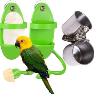 DBAILY Bird Feeding Cup,4 Pieces Cuttlebone Holder Plastic Bird Cage Stainless Steel Bowl Storage Bird Cage Accessories Suspension Vegetable Bird Toy Standing Stick Universal For Parrots Birds