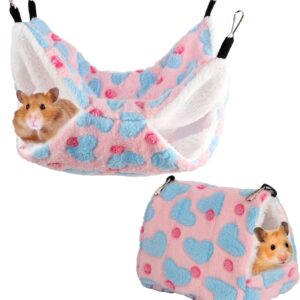 DKDDSSS 2 Pcs Small Animal Hanging Hammock, Double Layer Rat Hammock, Small Pet Plush Hanging Bed Soft Warm, Cage Accessories for Hamster Rat Parrot Guinea Pig Ferret Hideout Play Sleep for Winter