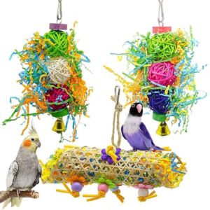 DTnewsun Bird Chewing Toys Foraging Shredder Toy Parrot Cage Shredder Toy Bird Loofah Toys Foraging Hanging Toy for Cockatiel Conure African Grey Parrot (Bird toy) (Bird toy)