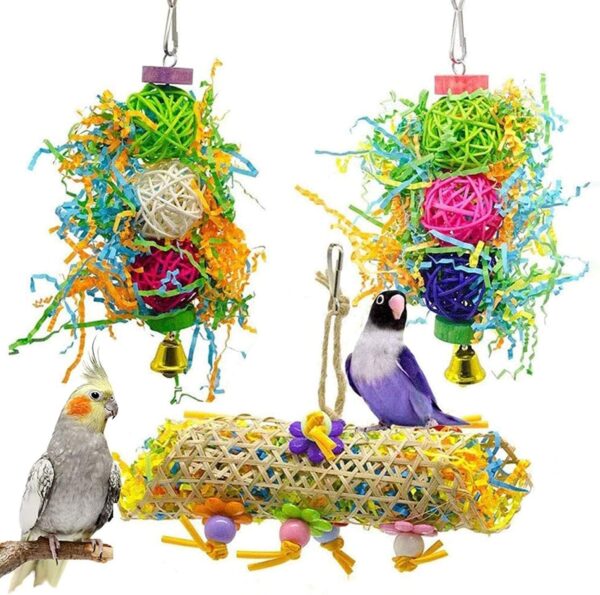 DTnewsun Bird Chewing Toys Foraging Shredder Toy Parrot Cage Shredder Toy Bird Loofah Toys Foraging Hanging Toy for Cockatiel Conure African Grey Parrot (Bird toy) (Bird toy)