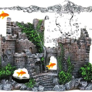 DXI Aquarium Decoration, Stone Castle Fish Tank Decorations Plants with Crafts Moss, Resin Crafts Moss Aquarium Fish Tank Ornament Decoration, Aquarium Accessories, Aquarium Furniture