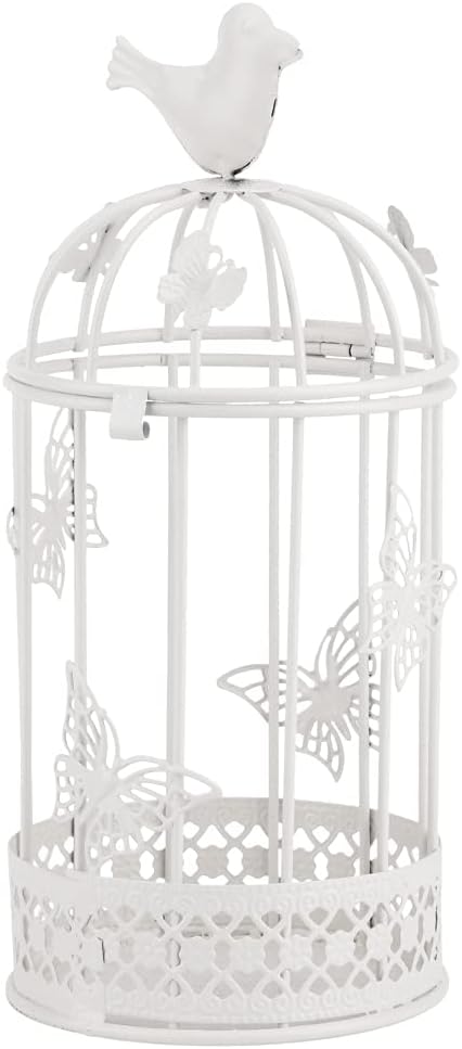 Decorative Bird Cage Candle Holder, Wedding Lantern Decorative Vintage Birdcage Candlestick Holders Hollow out Candlestick Cage Shape Candle Holder for Table Centerpiece Home Decoration(White)