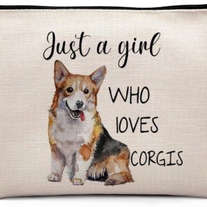 Dwept Just a Girl Who Loves Corgis Cosmetic Bag, Animal Lovers Pet Dog Makeup Bag Zipper Cosmetic Pouch Bag Travel Linen Makeup Organizer, Dog Gifts for Women Girls Corgi Lovers Pet Owner