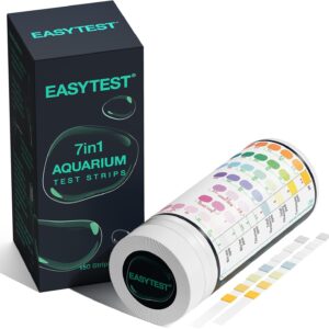 EASYTEST 7 in 1 Aquarium Test Strips, 150 Strip Pack Aquarium Water Test Kit for Freshwater, Fish Tank, Fish Pond,Accurate Testing Total Hardness,Carbonate Nitrate, Nitrite, Cl2, pH，Alkalinity