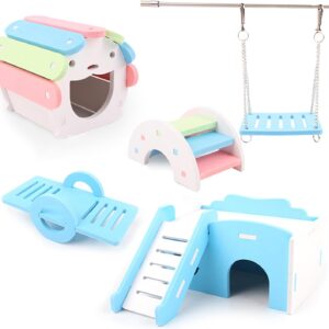 FENOHREFE Small Pet Toy Bulk 5PCS With Swing Seesaw Birdcage Grinding Climbing House Toy Small Animal Cage Playground Pet Supplies Small Animal Cage Toy For Entertainment