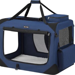 Feandrea Foldable Pet Carrier Bag, Portable Cat Dog Carrier, Soft Sided Pet Travel Carrier with Breathable Mesh, with Handles, Storage Pockets, 81 x 58 x 58 cm, Dark Blue PDC80Z