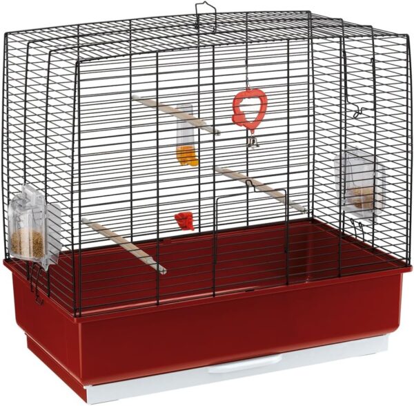 Ferplast Bird Cage PIANO 4, Canary Cages, Small Bird Cage, with Bird Feeders, Bird Drinker Water Dispenser, 59 x 33 x h 55 cm, with Accessories, Removable Tray