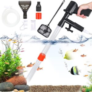 Fish Tank Aquarium Gravel Cleaner, Quick Water Changer Fish Tank Sand Vacuum Cleaner Kit with Air-Pressing Button, Aquarium Siphon Vacuum Cleaner with Fish Tank Net for Water Changing Cleaning Gravel