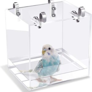 GURECOD Hanging Bird Bath Cube Bird Bathtub Bath Shower Box Bowl Cage Accessory for Little Bird Canary Budgerigar Parrots Crested Myna Cockatiel Lovebird Parakeet Bath (6.3 x 6.3 x 6.3 inch)