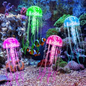 Giantree Aquarium Decorations, 4 Pcs Colorful Jellyfish Ornament with Luminous Effect Luminous Aquarium Decorations Fish Tank Ornament for Various Aquariums