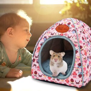 Guinea Pig Bed,Hamster House Small Animal Pet Winter House Guinea Pig House with Removable Pad for Squirrel Ferrets Rats Hedgehogs Hamster Chinchilla,25cm*25cm (Pink)