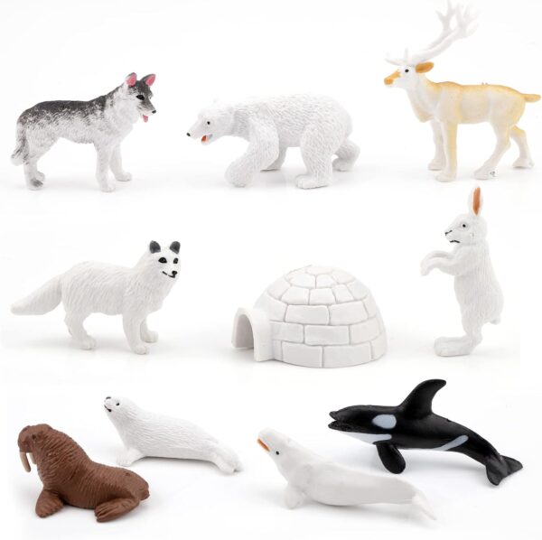 Gukasxi 10Pcs Polar Animals Figurines with Igloo for Kids Realistic Arctic Animal Figures Toy Playset Arctic Fox Cake Topper Toy Gift for Birthday Baby Shower Christmas Party Decoration Supplies