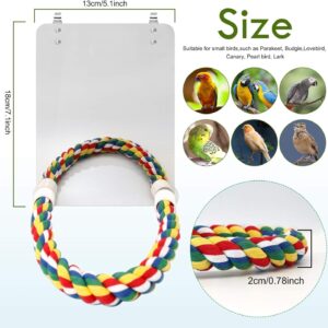 HYLYUN 7 Inch Bird Mirror with Rope Perch Cockatiel Mirror for Cage Bird Toys Swing Parrot Cage Toys for Parakeet Cockatoo Cockatiel Conure Lovebirds Finch Canaries