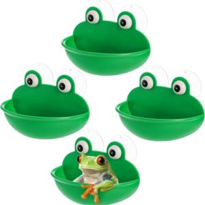 Hiceeden 4 Pack Frog Habitat with Suction Cup, Cute Frog Fish Tank Decor, Plastic Soup Dish, Tree Frog Aquarium Terrarium Accessories for Toad Frog, Tadpole