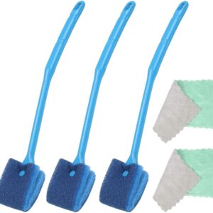 Huayue 3 x Sponge Aquarium Cleaning Brush, Double-Sided Algae Scraper with Non-Slip Handle and 2 Cleaning Cloths for Aquariums