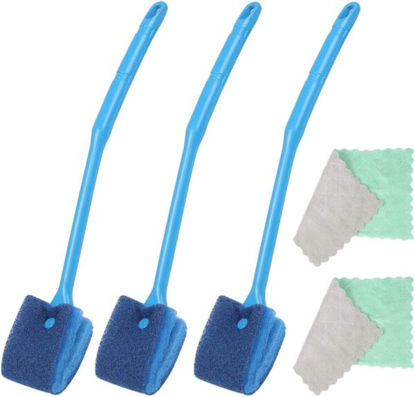 Huayue 3 x Sponge Aquarium Cleaning Brush, Double-Sided Algae Scraper with Non-Slip Handle and 2 Cleaning Cloths for Aquariums