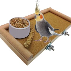 IW Designs Bird platform perch shelf cage accessory! Beech doweling wood perimeter! For cockatiels, budgies, parrotlets, finches, canaries! Strong, built to last! Aesthetic look! Excellent gift!