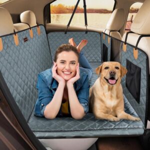 JOEJOY Back Seat Extender for Dogs - Dog Car Seat Cover for Dogs Waterproof & Foldable Car Seat Cover, Non-Slip Back Seat Cover with Hard Bottom for Cars, Trucks and SUVs, Suit for Travel Camping