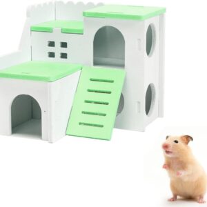 JUNPINGLIN Hamster House Small Animal Hideout for Dwarf Hamster, Syrian Hamster and Mouse Hamster Hideout Hut House Wooden