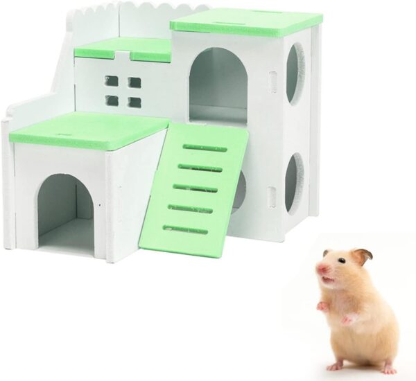 JUNPINGLIN Hamster House Small Animal Hideout for Dwarf Hamster, Syrian Hamster and Mouse Hamster Hideout Hut House Wooden