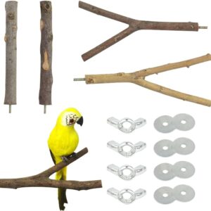 JVHLOV Bird Parrot Perch Stand Set, Natural Wood Bird Perch Stand, Wooden Parrot Perch Stand Perch Platform Cage Accessories, for Parakeets Cockatiels Conures Macaws Finches Love Birds, Brown