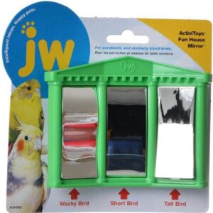 JW Bird Toy Fun House Mirror Cage Accessory for Pet Bird with 3 Mirrors,multi,6.5 x 6.2 x 2 inches