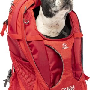 Kurgo G-Train K9 Pack, Carrier Backpack for Small Dogs and Cats, Ideal for Hiking or Travel, Waterproof Bottom, Chili Red