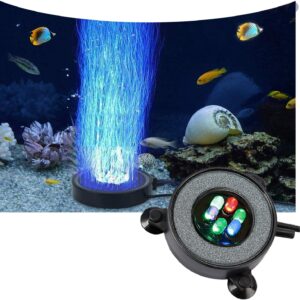 LED Aquarium Air Stone Lamp Fish Tank Bubbler Light Fish Tank Air Stone Diffuser Decor Lamp with Sucker Auto Colorful Backgound Lighting