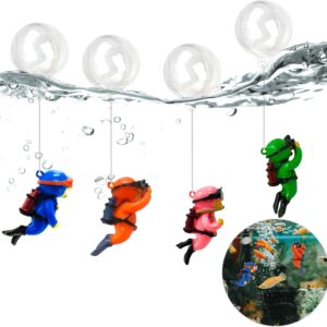 LZGOPE 4 PCS Fish Tank Decorations, Mini Fish Tank Decorations, Floating Diver Fish Tank Decorations with Water Globes and Fish Line, Resin Aquarium Accessories for Home Office Fish Tank Decorations